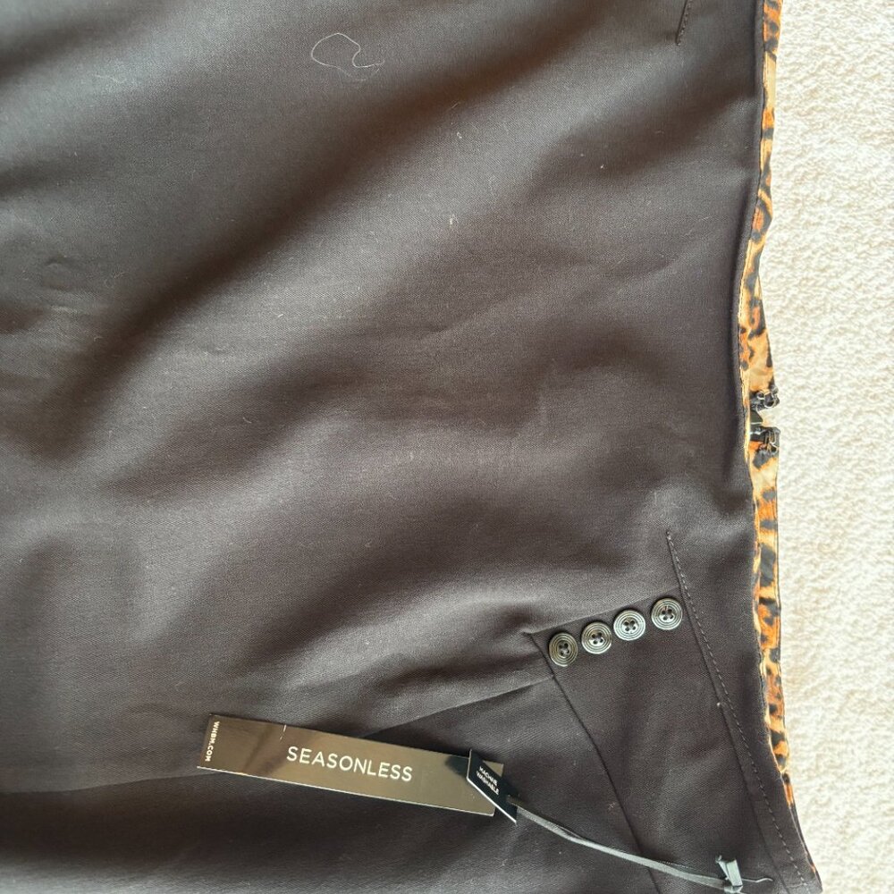 White House Black Market Black Pencil Skirt Leopard Print Lining Size 12 - Picture 3 of 8